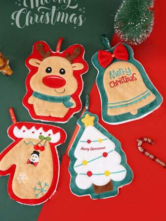 1 件挂式手帕，带有可爱的卡通圣诞图案手巾，强吸水性和速干毛巾适用于浴室、厨房、客厅装饰，珊瑚绒材料，超细纤维毛巾家居浴室装饰秋季装饰返校洗碗布厨房毛巾