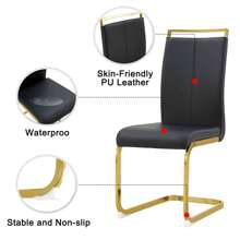 Modern Dining Chairs Of 4 PU Faux Leather High Back Upholstered Side Chair With Golden C-Shaped Tube Metal Legs For Dining Room Kitchen Vanity Patio Club Guest Office Chair (Set Of 4), Christmas Decor, Christmas Decorations, Christmas Gifts, Christmas Home, Christmas Decor Home, Kitchen, Kitchen Accessories - 黑色 - 查看 5