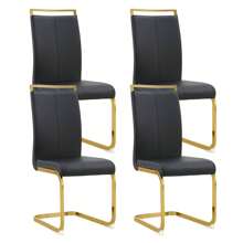 Modern Dining Chairs Of 4 PU Faux Leather High Back Upholstered Side Chair With Golden C-Shaped Tube Metal Legs For Dining Room Kitchen Vanity Patio Club Guest Office Chair (Set Of 4), Christmas Decor, Christmas Decorations, Christmas Gifts, Christmas Home, Christmas Decor Home, Kitchen, Kitchen Accessories - 黑色 - 查看 8