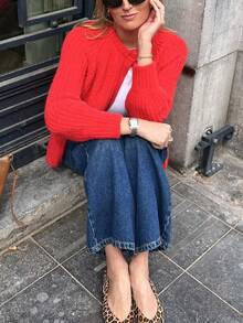 秋季新品纯色针织开衫，长袖休闲女式毛衣