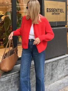 秋季新品纯色针织开衫，长袖休闲女式毛衣