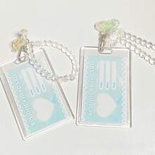 Kpop 透明亚克力照片卡夹钥匙扣，配有可爱水晶绳吊坠，适合偶像收藏品、学校用品、返校季