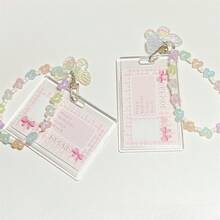 Kpop 透明亚克力照片卡夹钥匙扣，配有可爱水晶绳吊坠，适合偶像收藏品、学校用品、返校季