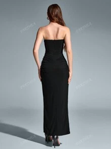 PARTHEA Vestido corset tipo tubo de malla fruncida con boning de abertura lateral, vestido de cóctel elegante semi-formal para fiesta de graduación, boda, cumpleaños o evento social