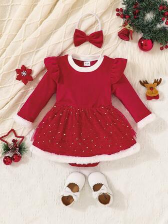 Höst Vinter Ny Jultema Varm Babyflickbody