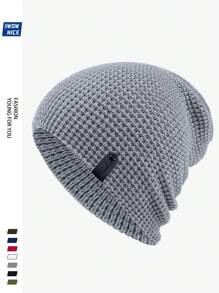 Fashionable Label Decor Slouchy Beanie Hats For Men And Women, Warm Winter Knit Caps With Ear Protection, Suitable For Outdoor Activities, Running, Fitness, Skiing, Skateboarding And Other Leisure Sports. Versatile Wear, Guitar Music Warm Hat, Youth Couple, Holiday Gift