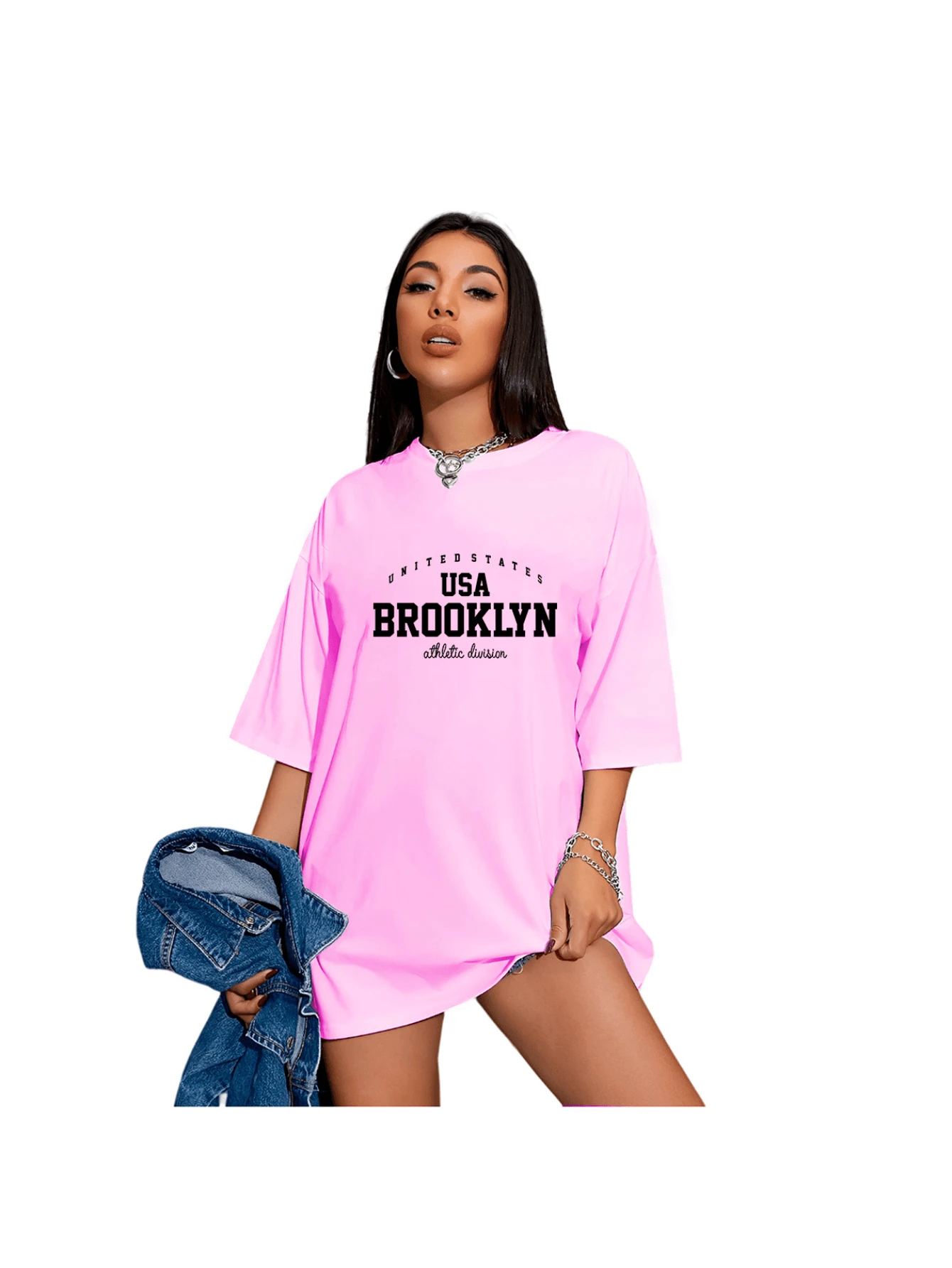 Oversized Brooklyn Wide T-Shirt Fashion WOMEN - Màu Hồng baby - Xem 1