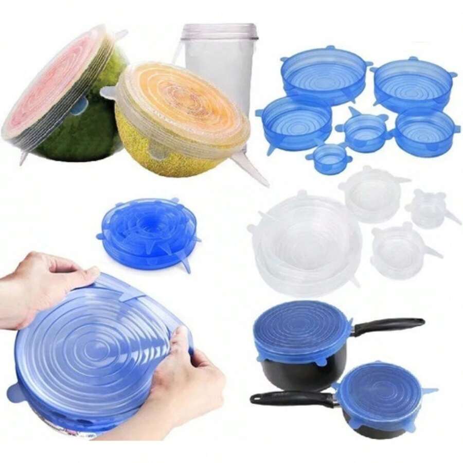 1x Kit 6 Universal Silicone Elastic Lid Pot Pan Mold - trắng - Xem 1