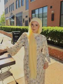 1 pièce Accessoire abaya de couleur unie, foulard hijab en mousseline de soie douce avec de faux perles, pour femmes, style conservateur décontracté, convient pour une utilisation quotidienne