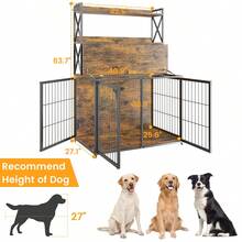 42.5 Inch Dog Crate Furniture With Shelves Storage,Dog Kennel With Divider,Wooden Dog Crate End Table With Flip Top,Large Dog Cage For Indoor,3 Doors Pet Crate Furniture - màu nâu - Xem 3