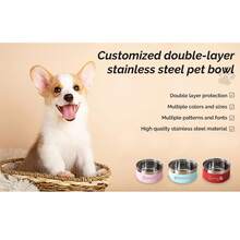 个性化狗碗，定制保温狗食碗，带名字的不锈钢宠物碗，食物碗，水碗，猫碗，宠物狗猫礼品，定制狗碗 - 灰色 - 查看 6