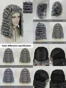 Peluca de juez retro para adultos, peluca de abogado histórico de hombres, barristers, Padre Fundador, peluca colonial del siglo XVIII, larga y rizada para hombres, fiesta de Halloween, cosplay, novedad, peluca blanca/gris para hombre, peluca empolvada sintética resistente al calor, ajuste perfecto, fácil de usar y ligera, ideal para profesionales legales y eventos temáticos, regalo de cumpleaños, Día de Acción de Gracias, decoraciones navideñas y 1 gorro de peluca - Multicolor - Ver 7