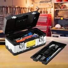ToolBox Storage 14 Inch Heavy Duty Stainless Steel Portable Toolbox With Metal Dual Latch Removable Tray Storage Case 2 Lid Organisers For Small Parts For Tools - 14 Inch - View 6