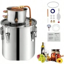 1 set d'alambic en acier inoxydable de 30 litres avec spirale en cuivre et thermomètre intégré. Équipement de brassage maison DIY pour faire du brandy, du rhum, de la tequila, de la vodka pour les fêtes