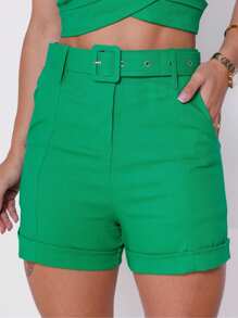 Linen Shorts With Belt And Pocket Size P 36-38 M 38-40 G 40-42 Gg 42-44 - màu xanh lá - Xem 1