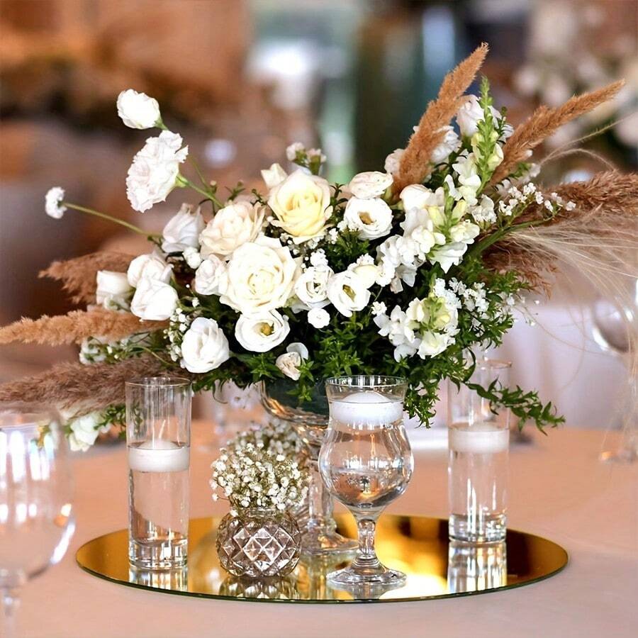 Acrylic Round Mirror Tray, Wedding Party Mirror Tray, Desktop Candle Plate Decor - Gold - View 1