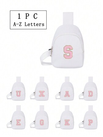 1 件女孩背带包可爱斜挎包背包，带有 26 个字母设计，适合日常使用、户外、旅行、徒步旅行、便携，是理想的礼物