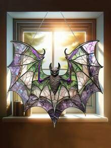 Contemporary Acrylic Bat Suncatcher,2D Process 8x7.3in - StainGlass Style Hanging Ornament For Window, Versatile Halloween Decor, Home Wall Art, Housewarming Gift, Wreath Centerpiece Accessory - Waterproof, Solvent Resistant, Featherless