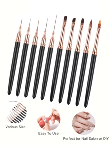 10支装美甲笔，塑料手柄，美甲设计笔，勾线笔，指甲油笔，凝胶美甲渐变笔，适用于家庭和专业美甲沙龙 - 黑色 - 查看 2