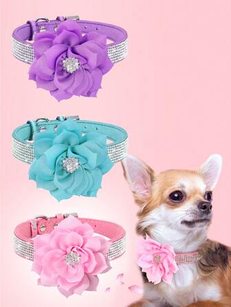 Collar de mascota de moda con decoración de flor 3D de rhinestone CL158F