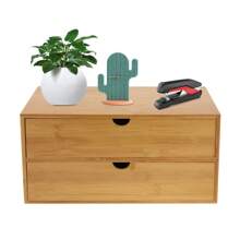 HOHOBLA Mini organizador de bambú para escritorio, caja de almacenamiento de escritorio con 2 cajones