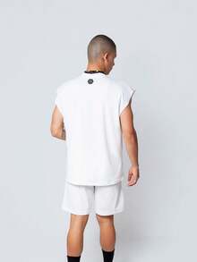 TS SHEIN Oversized Tank Top Outfit Set With Above Knee Shorts Comfortable Plain Knit Solid Black  Brown Beige Linen - 白色 - 查看 2