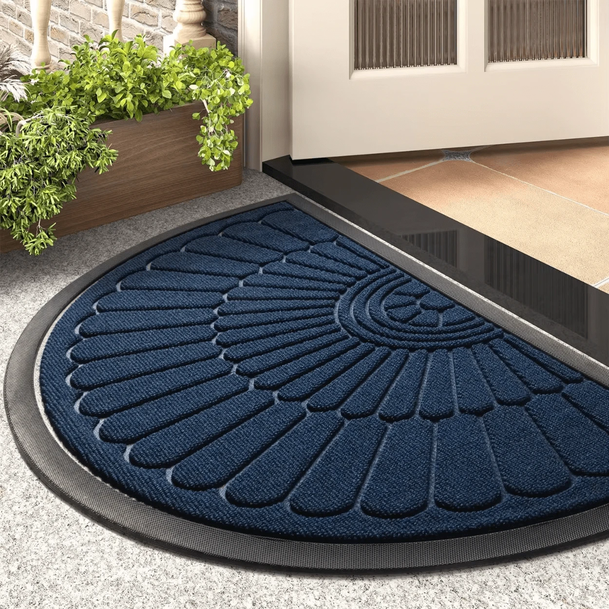 Semi-Circular Durable Rubber Non-Slip Door Mat For Indoor And Outdoor Entrance. - 藍色 - 查看 1