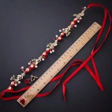 1 Set 2pcs Women Alloy Red Rose Hair Clips & Headdress, Handmade Bridal Hair Accessories For Wedding Dress Valentine's Day Accessories - Burgundy - View 6