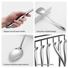 304 Stainlss Steel Matte Kitchen Utensils Set, 11 Pcs Long Metal Cooking Utensil Gadgets Tools Set With Spatula, Ladle, Spoon, Skimmer, Tunner, Pasta Server, Tongs(Black, Dishwasher Safe) - Silver - View 5