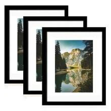 3pcs Black Matte PVC Decorative Photo Frame Set, Fits 6", 7", 8", 10", 14", 16", High-Clarity Acrylic Covering, Horizontal & Vertical Wall Mounting, Photo Paper Not Included