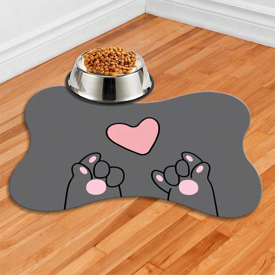 Non-Slip Pet Feeder Mat - Bone - 43x31 - PATINHA CAT - 黑與白 - 查看 1