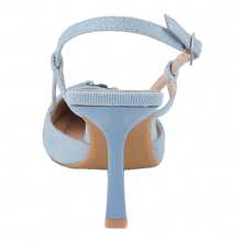 BELOVELY[ORDER-50]Denim Slingback Heel Sandals Closed Pointed Toe Strappy Heels Pumps Ankle Buckle Stiletto Shoes For Women - DENIM ÁNH SÁNG - Xem 4