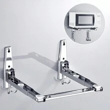 Foldable Microwave Holder Wall Mounted Microwave Holder Shelf Silver Microwave Holder With 2 Hooks, Microwave Holder Oven Rack Shelf Microwave Shelf For Kitchen Organizer - Silver - View 4