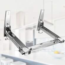 Foldable Microwave Holder Wall Mounted Microwave Holder Shelf Silver Microwave Holder With 2 Hooks, Microwave Holder Oven Rack Shelf Microwave Shelf For Kitchen Organizer - Silver - View 3