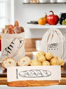 1Pc Bread Bag Linen Bread Bags For Homemade Bread Container Unbleached & Reusable Bread Storage, Natural Large Storage For Artisan Bread