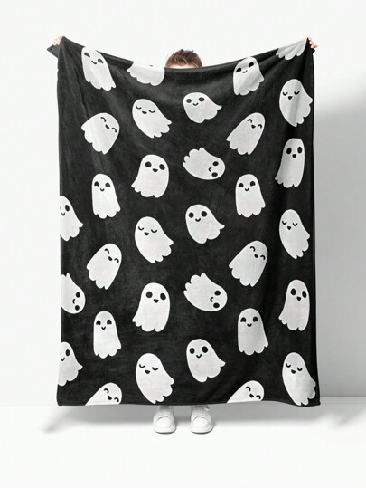 1 Peça Flanela Macia Impressa com Fantasma de Halloween, Item Doméstico Antibacteriano e Reforçado, Adequado para Sofá, Cama, Sala de Estar, Viagem, Escritório, Xale, Cobertor para Cochilo, Cobertor para Ar-condicionado, Cobertor para Lençol, Cobertor para Acampamento, Cobertor para Decoração de Parede, Presente Ideal, Presente Diário, Presente de Feriado