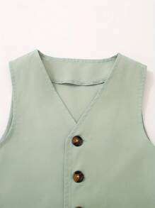 年轻男孩正式绅士装 - 纯色背心、长袖衬衫、长裤套装，适合生日派对、典礼