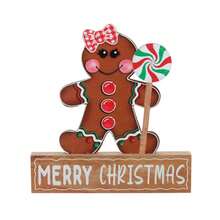 Nuevos adornos de Navidad, figura de hombre de jengibre de galleta de escritorio con soporte de madera, decoración de Halloween - Multicolor - Ver 11