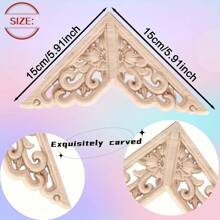 4 件装角木雕刻贴花未上漆木质贴花嵌体 DIY 木雕家具贴花嵌体适用于墙壁床门衣柜橱柜家具装饰 - 如圖所示 - 查看 8