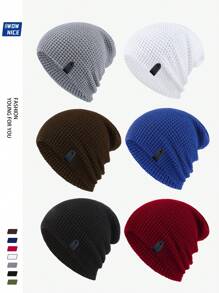 Fashionable Label Decor Slouchy Beanie Hats For Men And Women, Warm Winter Knit Caps With Ear Protection, Suitable For Outdoor Activities, Running, Fitness, Skiing, Skateboarding And Other Leisure Sports. Versatile Wear, Guitar Music Warm Hat, Youth Couple, Holiday Gift