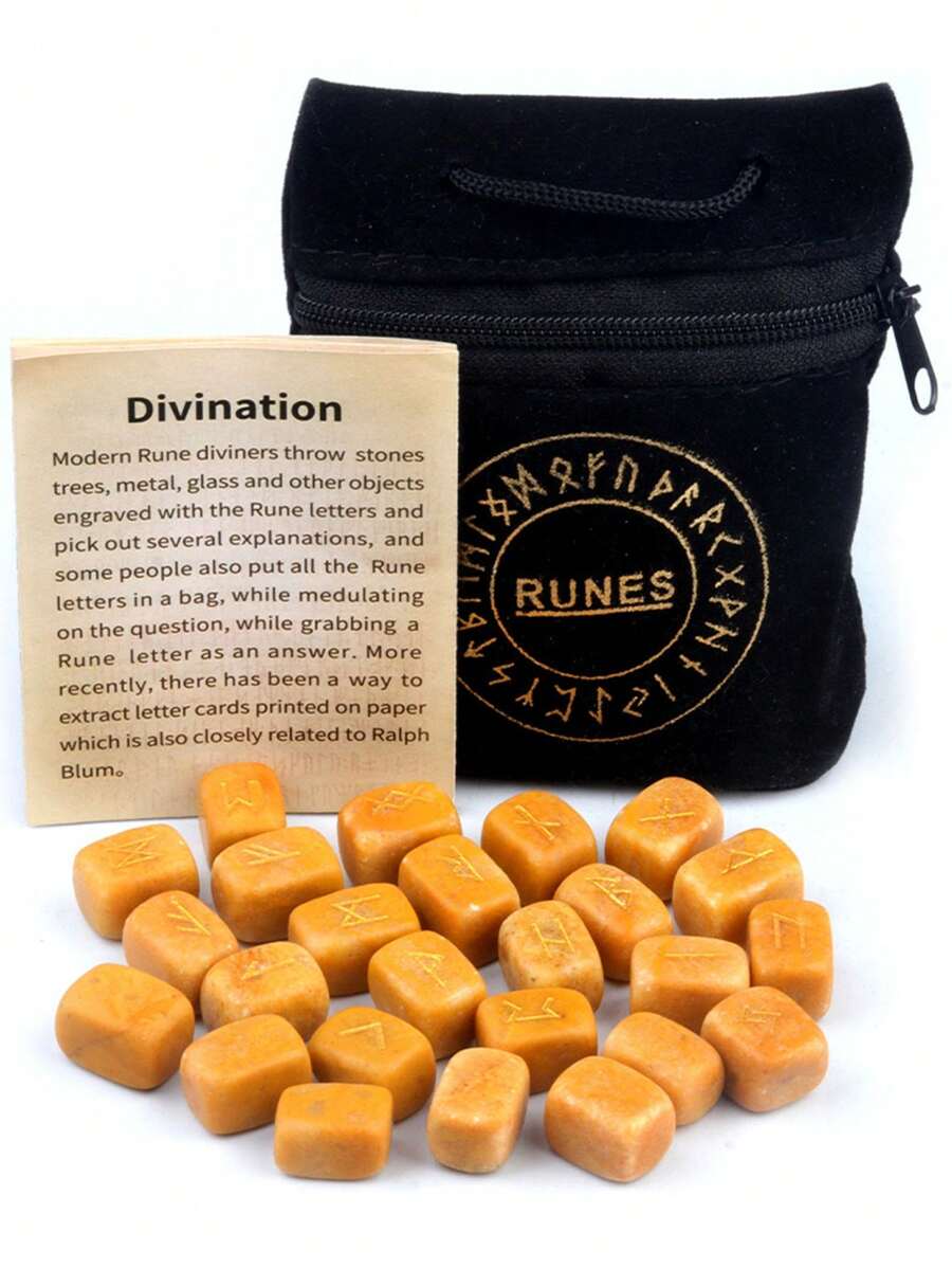 优质天然水晶玛瑙符文石、青金石符文符号、绿紫水晶雕刻字母袋装珠宝套装 - 一套水晶刻字套裝 - 查看 1