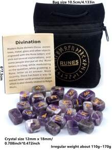 优质天然水晶玛瑙符文石、青金石符文符号、绿紫水晶雕刻字母袋装珠宝套装 - 一套水晶刻字套裝 - 查看 9