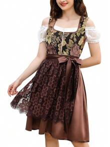 Yesfashion Women 3 Pieces Bavarian Oktoberfest Costumes Traditional Vintage German Dirndl Dress - 棕色 - 查看 1