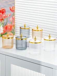1pc/2pcs/3pcs Storage Jar With Lid & Sealed Metal-Cap, Portable Transparent Candy Jar For Tea, Coffee, Bean, Sugar, Cake, Spice, Home & Kitchen Supplies - Multicolor - View 4