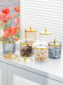 1pc/2pcs/3pcs Storage Jar With Lid & Sealed Metal-Cap, Portable Transparent Candy Jar For Tea, Coffee, Bean, Sugar, Cake, Spice, Home & Kitchen Supplies - Multicolor - View 1