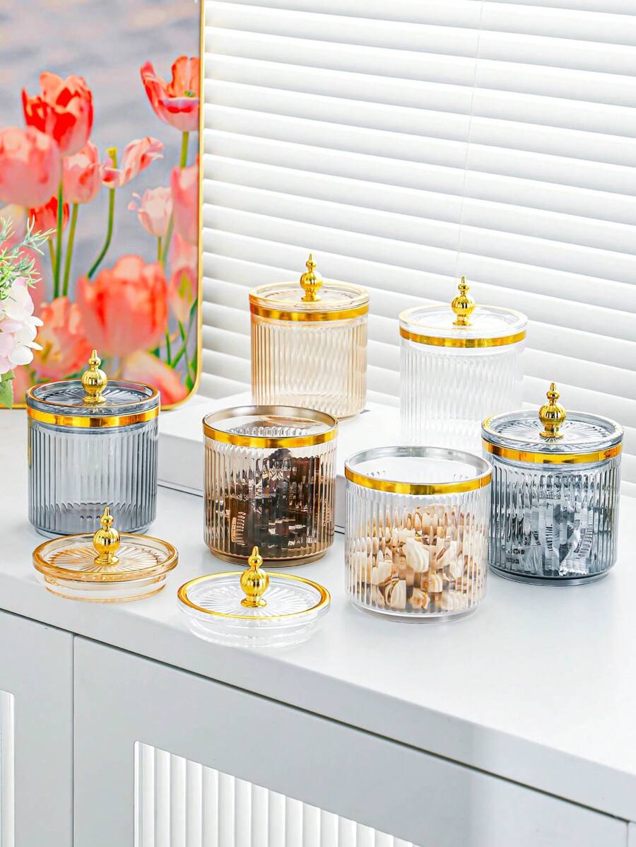 1pc/2pcs/3pcs Storage Jar With Lid & Sealed Metal-Cap, Portable Transparent Candy Jar For Tea, Coffee, Bean, Sugar, Cake, Spice, Home & Kitchen Supplies - Multicolor - View 1