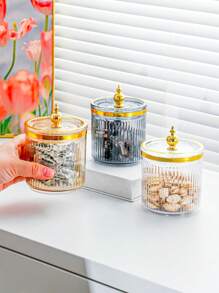 1pc/2pcs/3pcs Storage Jar With Lid & Sealed Metal-Cap, Portable Transparent Candy Jar For Tea, Coffee, Bean, Sugar, Cake, Spice, Home & Kitchen Supplies - Multicolor - View 5