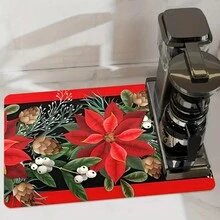 1 tấm chủ đề Giáng sinh vui vẻ, trang trí hoa đỏ đẹp, in trên mặt bếp, tấm lót giá phơi thấm hút, dùng làm tấm lót thoát nước cho đồ dùng trên mặt bếp - Nhiều màu - Xem 16