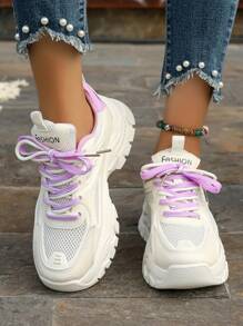 Nieuwe Chunky Sneakers Dames Mesh Ademend Campus Casual Veter Lage Top Dikke Zool Antislip Schoenen
