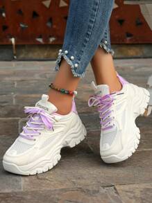 Nieuwe Chunky Sneakers Dames Mesh Ademend Campus Casual Veter Lage Top Dikke Zool Antislip Schoenen